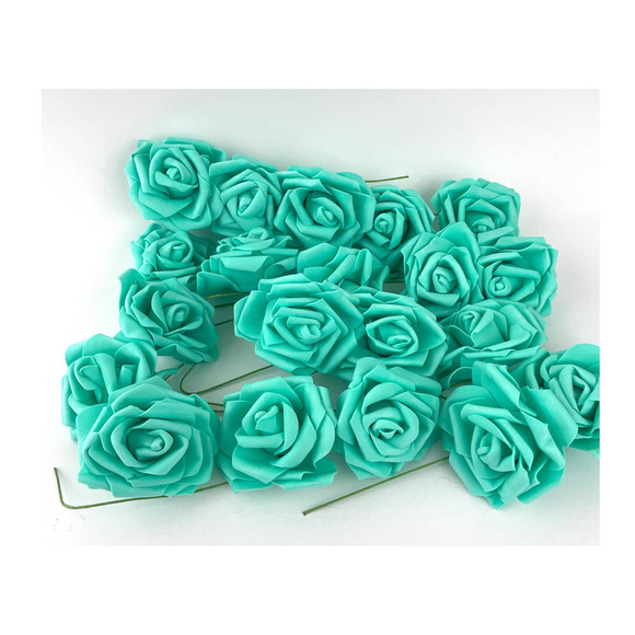 20 PC Mint Green 3" Foam Flower Rose Wire Stem Single NEW Wedding Bridal Parties - Picture 1 of 9